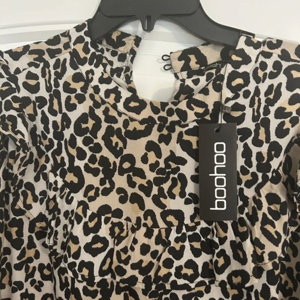 Boohoo Leopard Print Ruffle Dress - Picture 2 of 5